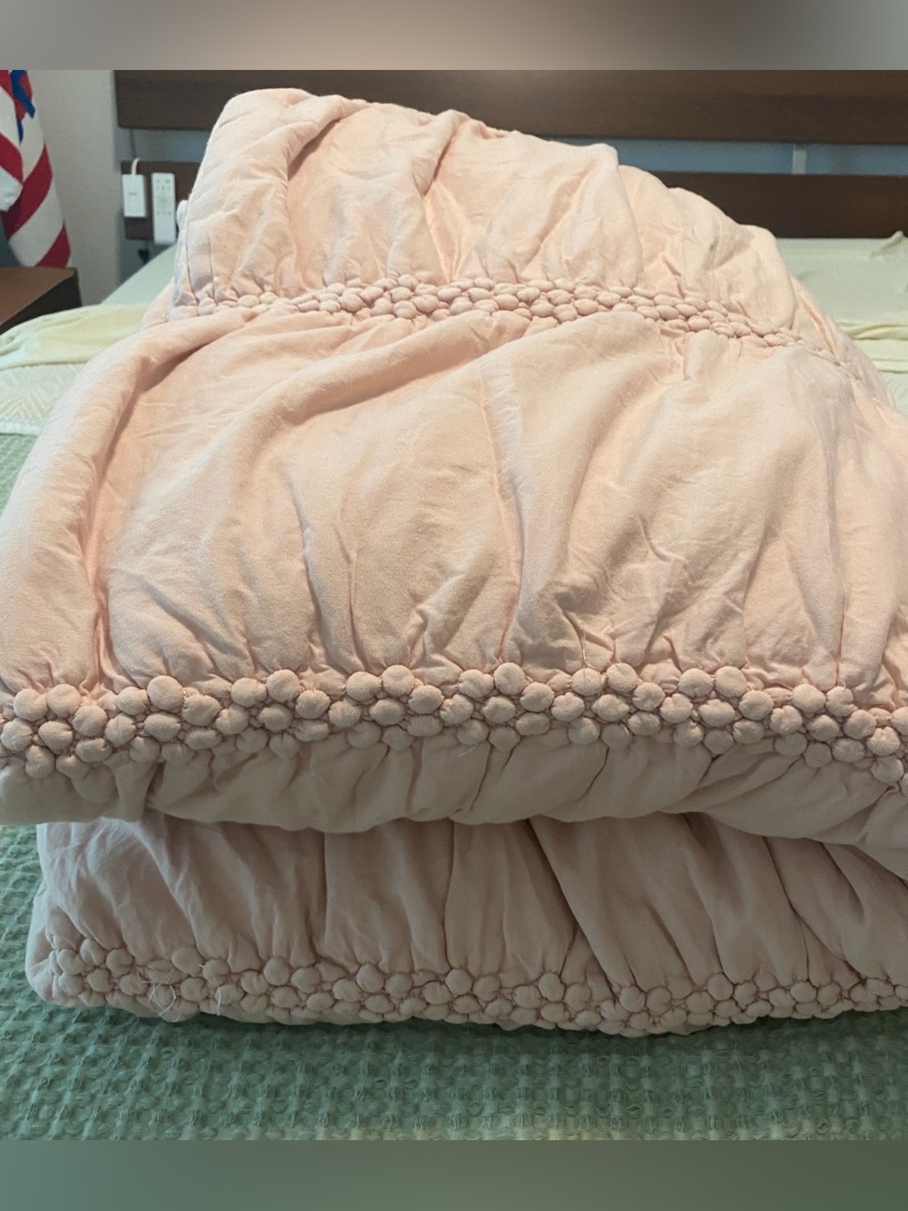 Indigo Home Inc Queen Duvet Cover Salmon Pink Ruffle Ruched Smocked Cotton Blend